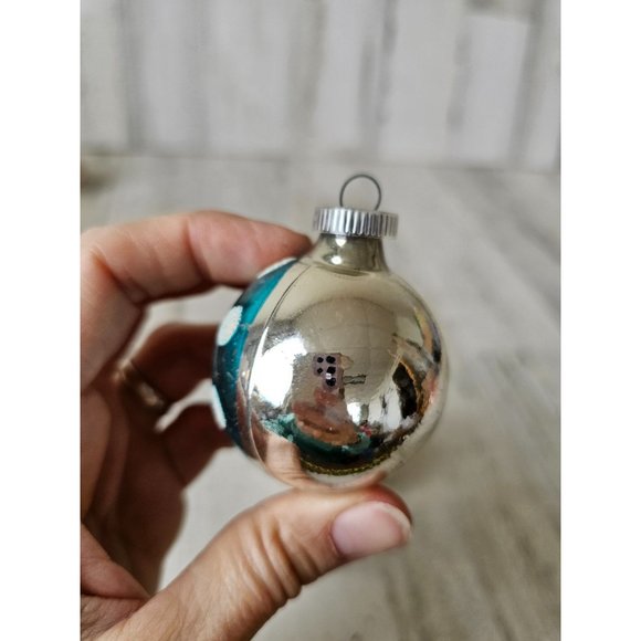 Vintage West Germany reflector mini ball ornament blue green silver Xmas tree - Picture 5 of 13